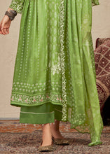 Load image into Gallery viewer, Light Green Digital Printed Cotton Silk Suit With Parsi Embroidery work