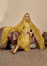 Load image into Gallery viewer, Mustard Yellow Digital Printed Cotton Silk Suit With Parsi Embroidery work