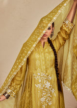 Load image into Gallery viewer, Mustard Yellow Digital Printed Cotton Silk Suit With Parsi Embroidery work