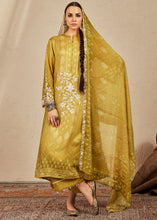 Load image into Gallery viewer, Mustard Yellow Digital Printed Cotton Silk Suit With Parsi Embroidery work