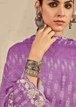 Load image into Gallery viewer, Electric Purple Digital Printed Cotton Silk Suit With Parsi Embroidery work