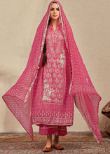 Load image into Gallery viewer, French Rose Pink Digital Printed Cotton Silk Suit With Parsi Embroidery work
