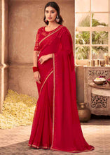 Load image into Gallery viewer, Rufous Red Designer Embroidered Georgette Saree with Sequence work