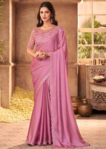 Ultra Pink Designer Embroidered Satin Silk Saree with Sequence work
