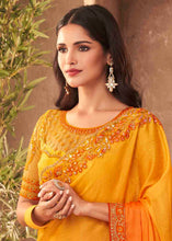 Laden Sie das Bild in den Galerie-Viewer, Shades Of Orange Designer Embroidered Satin Silk Saree with Sequence work