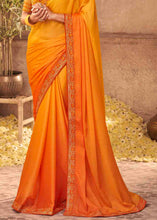 Laden Sie das Bild in den Galerie-Viewer, Shades Of Orange Designer Embroidered Satin Silk Saree with Sequence work