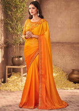 Laden Sie das Bild in den Galerie-Viewer, Shades Of Orange Designer Embroidered Satin Silk Saree with Sequence work
