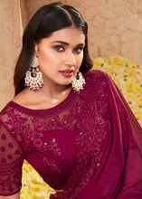 Load image into Gallery viewer, Jam Purple Designer Embroidered Satin Silk Saree with Sequence work