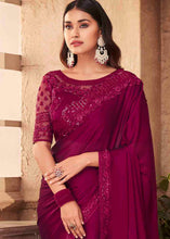 Load image into Gallery viewer, Jam Purple Designer Embroidered Satin Silk Saree with Sequence work