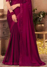 Load image into Gallery viewer, Jam Purple Designer Embroidered Satin Silk Saree with Sequence work