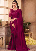 Load image into Gallery viewer, Jam Purple Designer Embroidered Satin Silk Saree with Sequence work