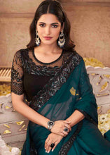 Load image into Gallery viewer, Prussian Blue Designer Embroidered Satin Silk Saree with Sequence work