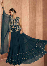 Load image into Gallery viewer, Prussian Blue Georgette Designer Lehenga Suit with Embroidery work