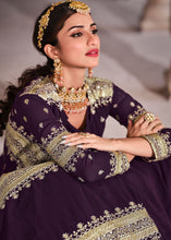 Load image into Gallery viewer, Eggplant Purple Georgette Lehenga Choli with Zari &amp; Sequins Work