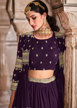 Load image into Gallery viewer, Eggplant Purple Georgette Lehenga Choli with Zari &amp; Sequins Work