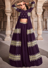 Load image into Gallery viewer, Eggplant Purple Georgette Lehenga Choli with Zari &amp; Sequins Work