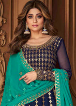 Load image into Gallery viewer, Berry Blue Georgette Embroidered Lehenga Suit: Top Pick