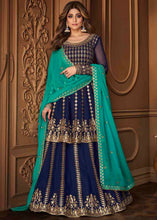 Load image into Gallery viewer, Berry Blue Georgette Embroidered Lehenga Suit: Top Pick