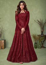 Load image into Gallery viewer, Garnet Red Georgette Embroidered Anarkali Suit