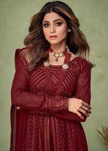 Load image into Gallery viewer, Garnet Red Georgette Embroidered Anarkali Suit