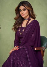 Load image into Gallery viewer, Indigo Purple Georgette Embroidered Anarkali Suit