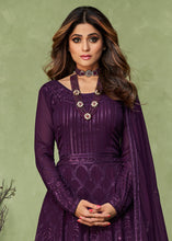 Load image into Gallery viewer, Indigo Purple Georgette Embroidered Anarkali Suit