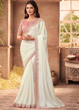 Load image into Gallery viewer, Pearl White Designer Embroidered Satin Silk Saree with Sequence work