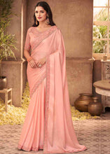 Load image into Gallery viewer, Mauvelous Pink Designer Embroidered Satin Silk Saree with Sequence work