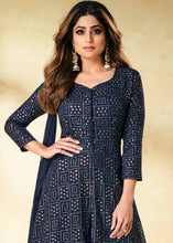 Load image into Gallery viewer, Denim Blue Embroidered Georgette Plazzo Suit