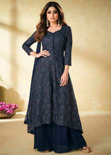Load image into Gallery viewer, Denim Blue Embroidered Georgette Plazzo Suit