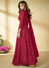 Load image into Gallery viewer, Ruby Pink Embroidered Georgette Plazzo Suit