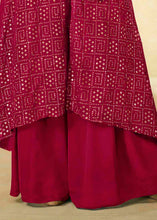 Load image into Gallery viewer, Ruby Pink Embroidered Georgette Plazzo Suit