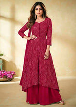 Load image into Gallery viewer, Ruby Pink Embroidered Georgette Plazzo Suit