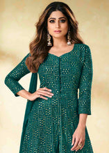Load image into Gallery viewer, Arabian Green Embroidered Georgette Plazzo Suit