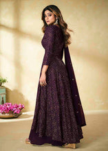 Load image into Gallery viewer, Rasin Purple Embroidered Georgette Plazzo Suit