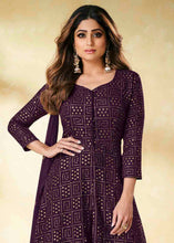 Load image into Gallery viewer, Rasin Purple Embroidered Georgette Plazzo Suit