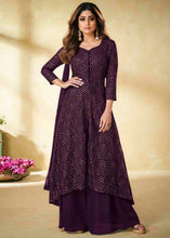 Load image into Gallery viewer, Rasin Purple Embroidered Georgette Plazzo Suit