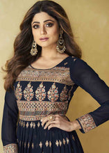 Load image into Gallery viewer, Denim Blue Georgette Embroidered Anarkali Suit