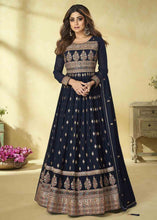 Load image into Gallery viewer, Denim Blue Georgette Embroidered Anarkali Suit
