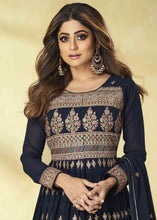 Load image into Gallery viewer, Denim Blue Georgette Embroidered Anarkali Suit