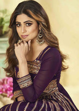 Load image into Gallery viewer, Plum Purple Georgette Embroidered Anarkali Suit