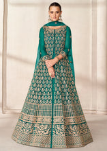Load image into Gallery viewer, Teal Green Net Anarkali Suit with Heavy Embroidey work