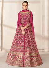 Load image into Gallery viewer, Peony Pink Net Anarkali Suit with Heavy Embroidey work
