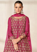 Load image into Gallery viewer, Peony Pink Net Anarkali Suit with Heavy Embroidey work
