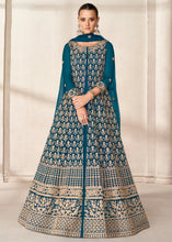 Load image into Gallery viewer, Prussian Blue Net Anarkali Suit with Heavy Embroidey work
