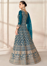 Load image into Gallery viewer, Prussian Blue Net Anarkali Suit with Heavy Embroidey work