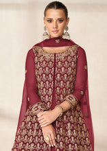 Load image into Gallery viewer, Maroon Red Net Anarkali Suit with Heavy Embroidey work