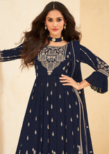 Load image into Gallery viewer, Denim Blue Georgette Salwar Suit with Embroidery work