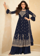 Load image into Gallery viewer, Denim Blue Georgette Salwar Suit with Embroidery work