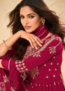 Radish Red Georgette Salwar Suit with Embroidery work